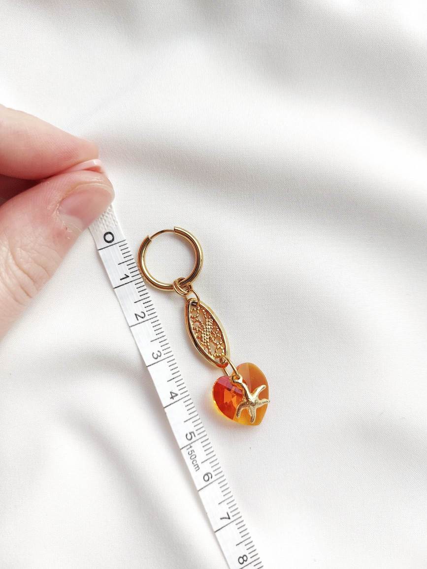 EURYBIA orange heart and star single-loop earring
