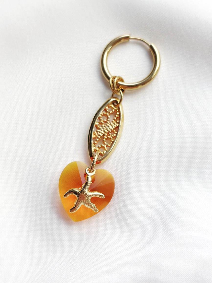 EURYBIA orange heart and star single-loop earring