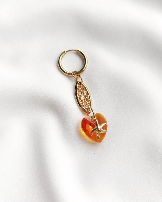 EURYBIA orange heart and star single-loop earring