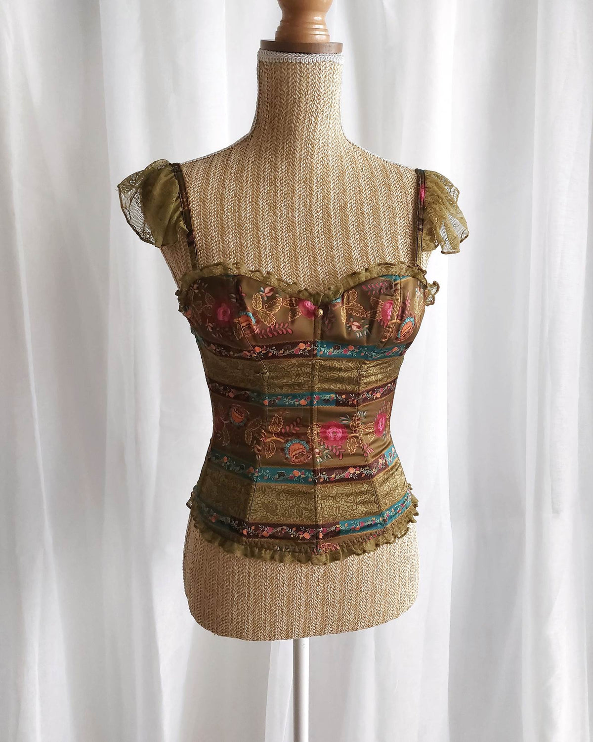 FAIRYTALES corset bustier kaki avec fleurs T.34