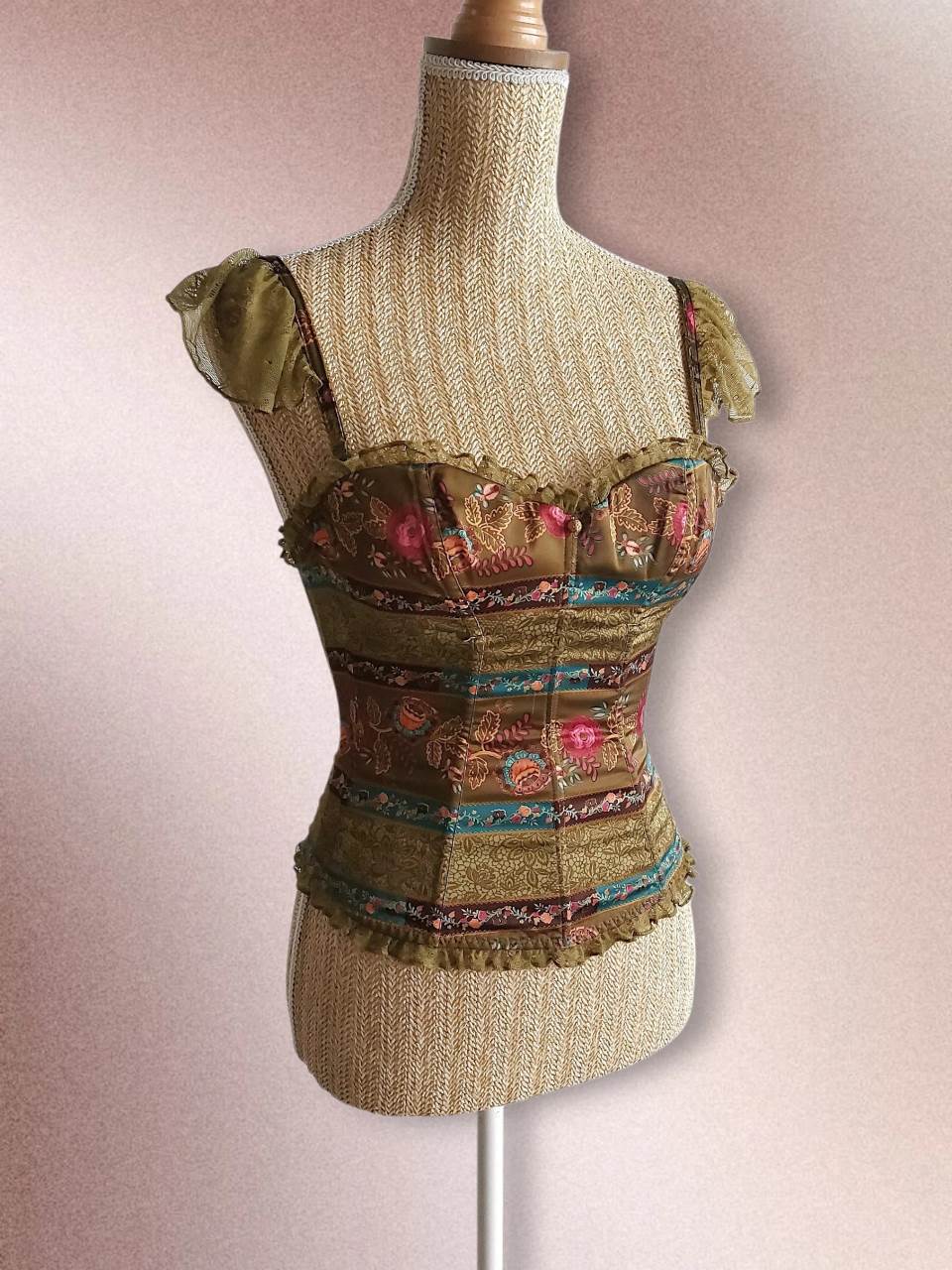 FAIRYTALES corset bustier kaki avec fleurs T.34