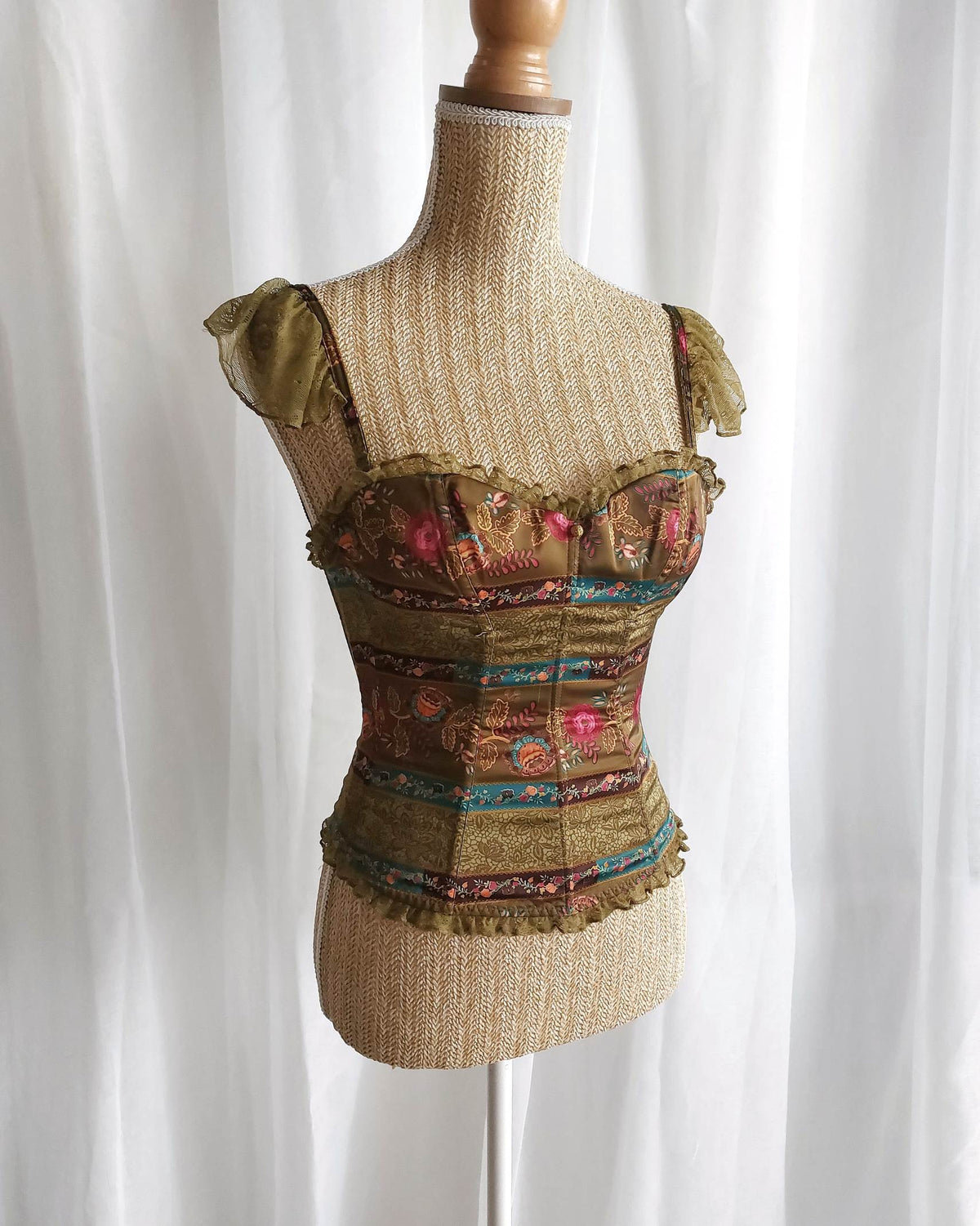 FAIRYTALES corset bustier kaki avec fleurs T.34