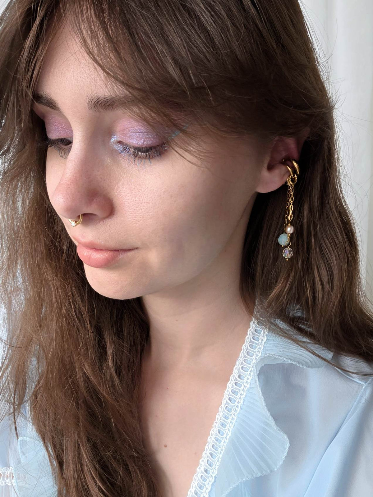 FANTASME earcuff doré en cascade de perles