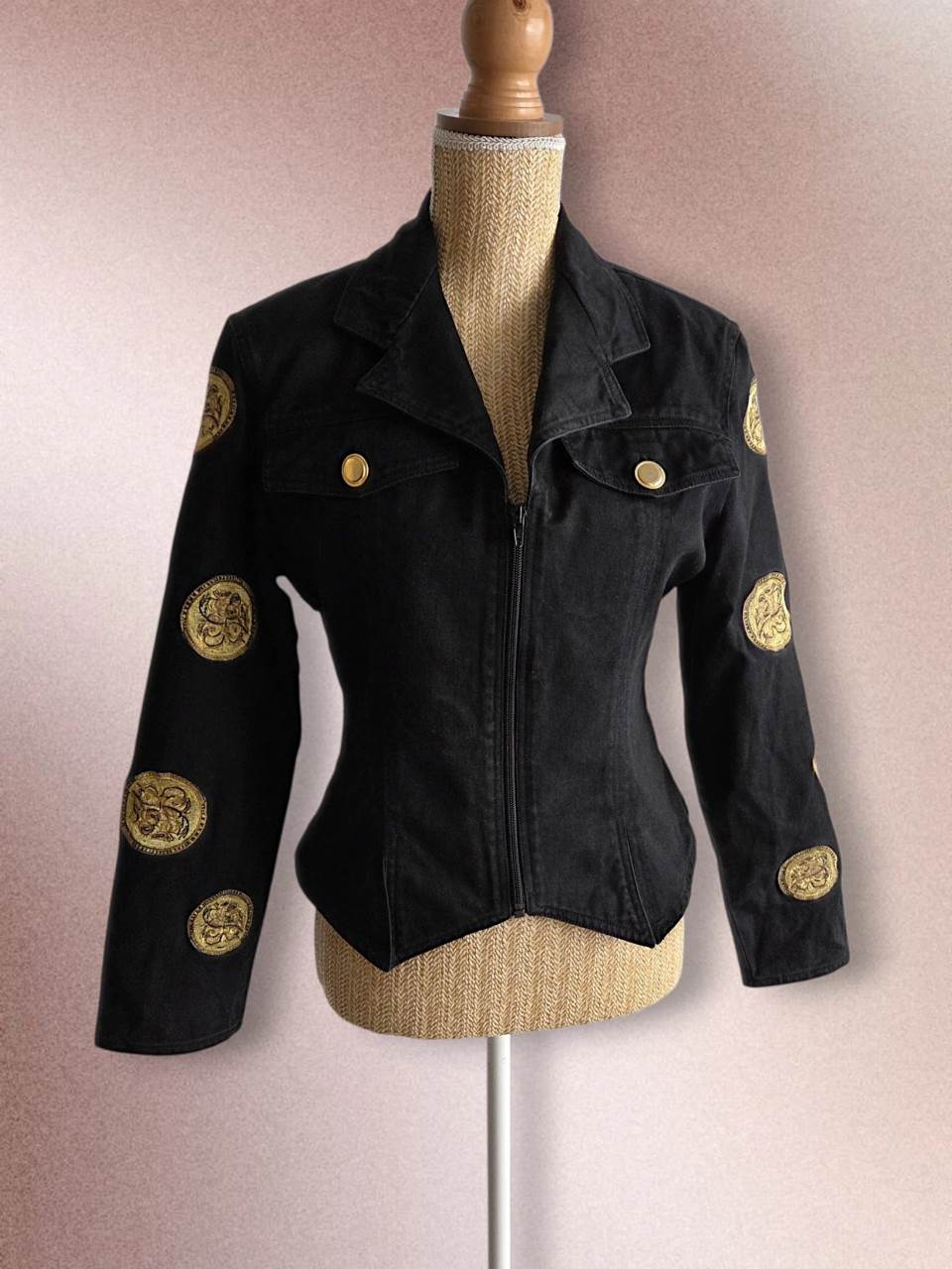 GOLDEN veste en jeans noire 80's Christian Llinares T.38