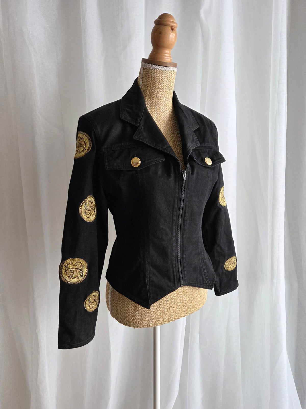 GOLDEN veste en jeans noire 80's Christian Llinares T.38