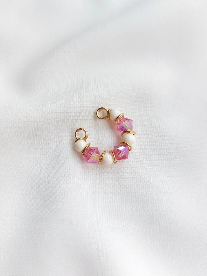 HIBISCUS pink and ivory earcuff