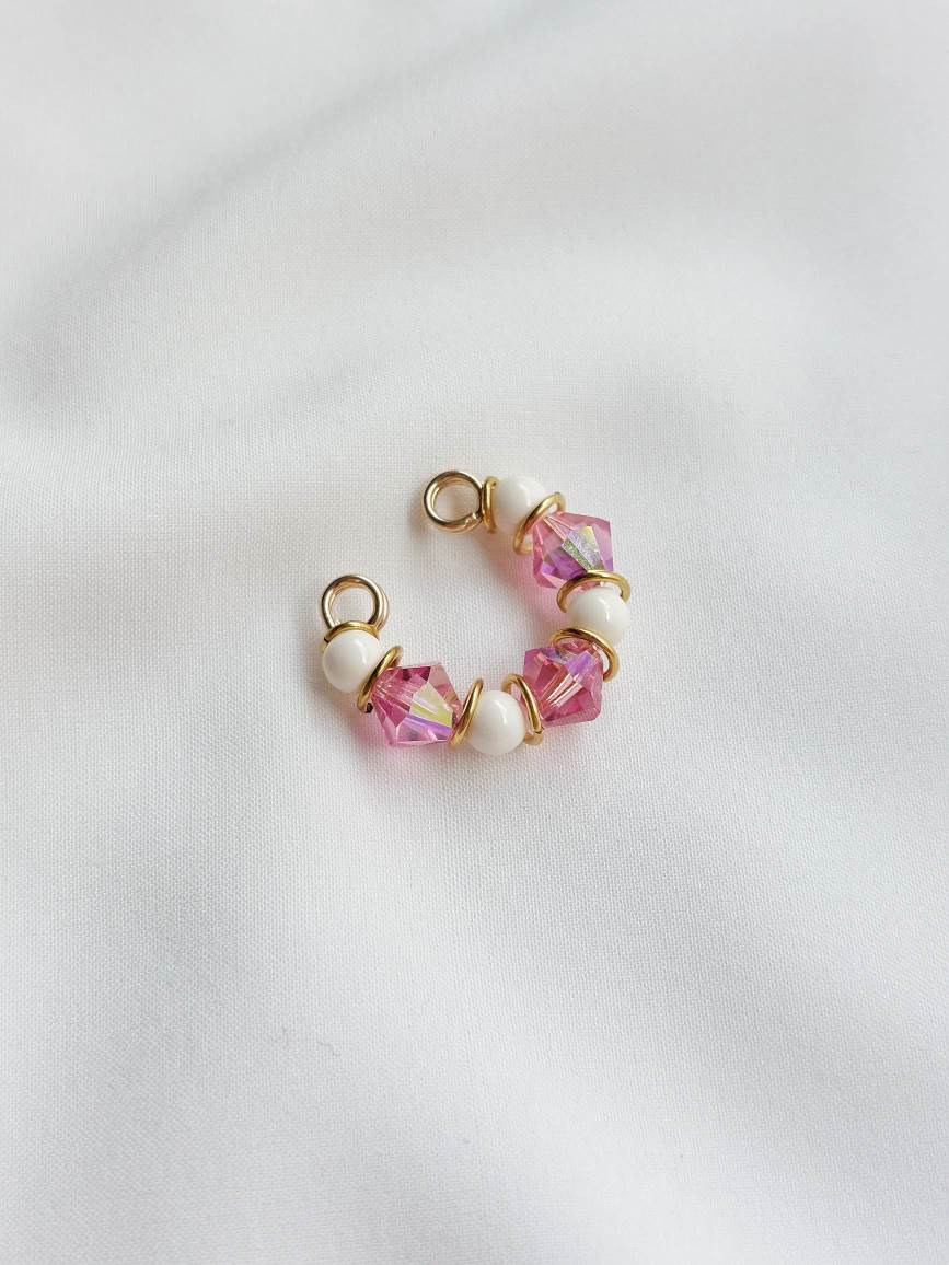 HIBISCUS pink and ivory earcuff