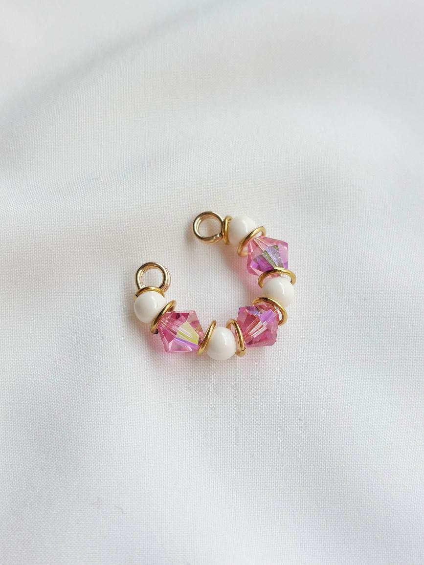 HIBISCUS pink and ivory earcuff