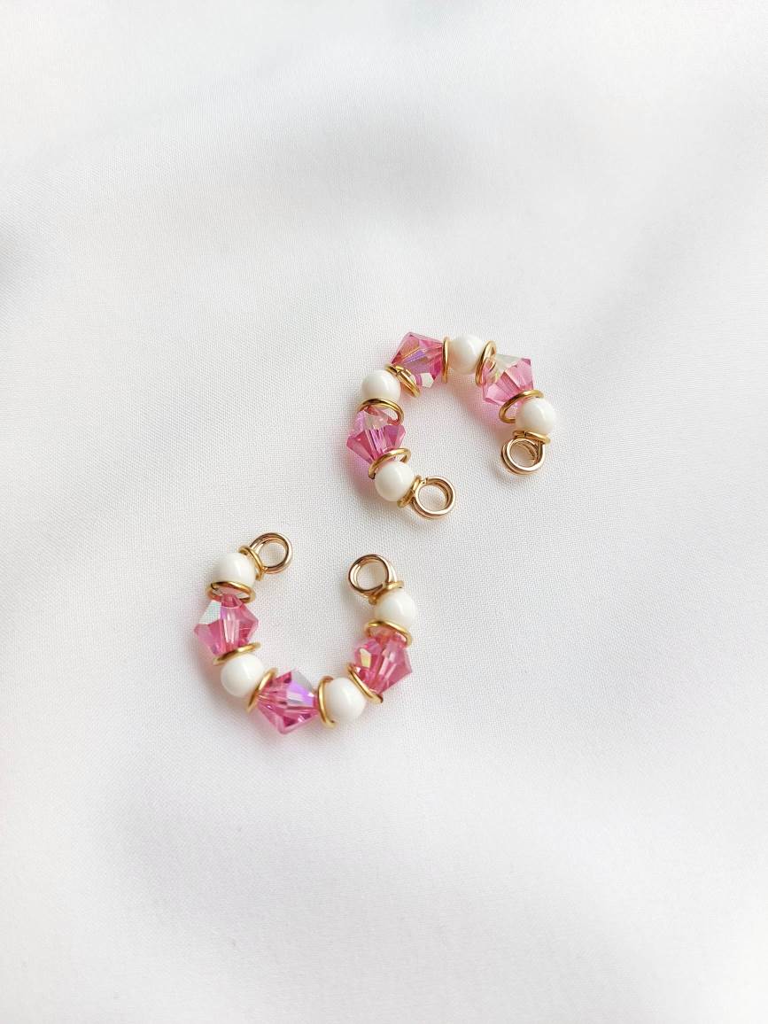 HIBISCUS pink and ivory earcuff