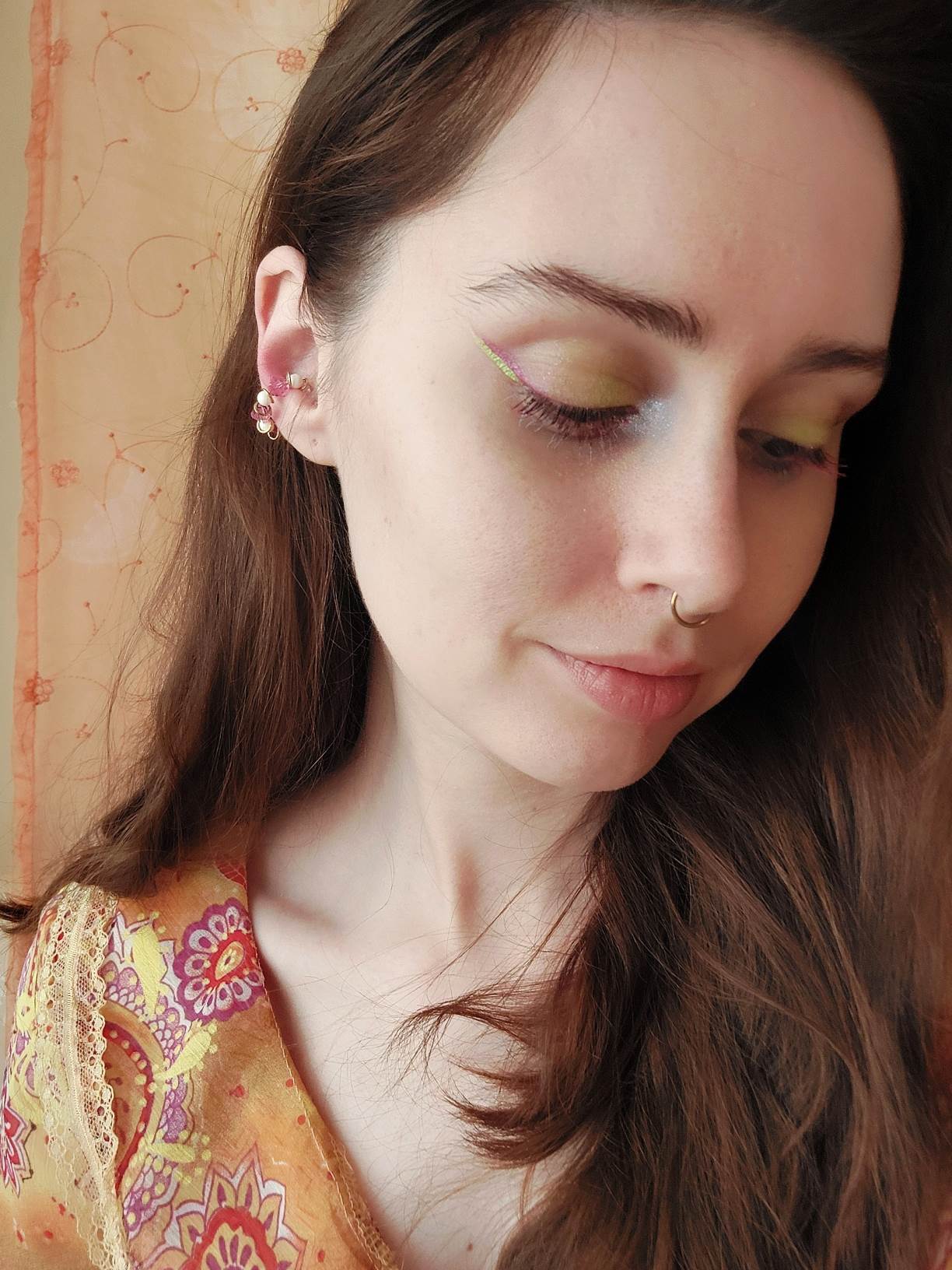 HIBISCUS pink and ivory earcuff