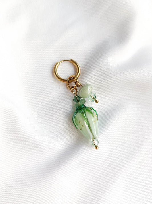 GREEN FLOWER single loop EARRINGS