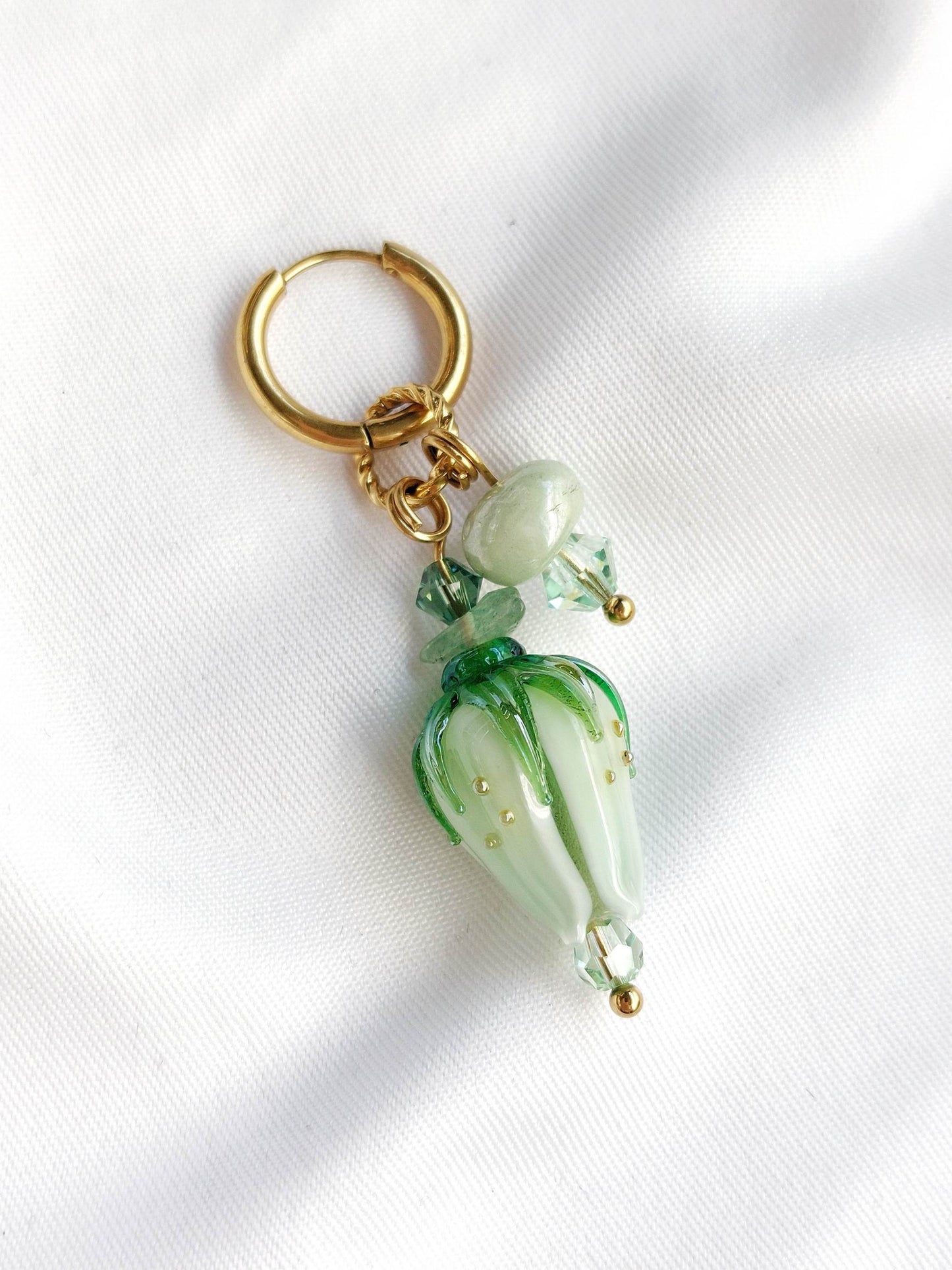 GREEN FLOWER single loop EARRINGS