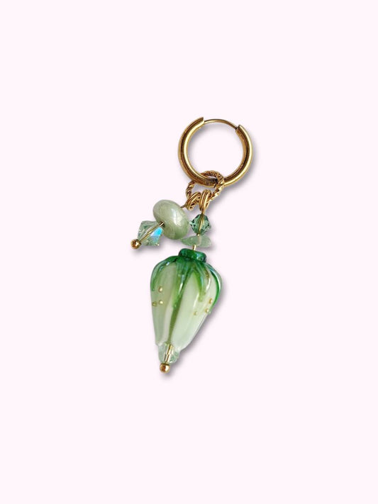 GREEN FLOWER single loop EARRINGS