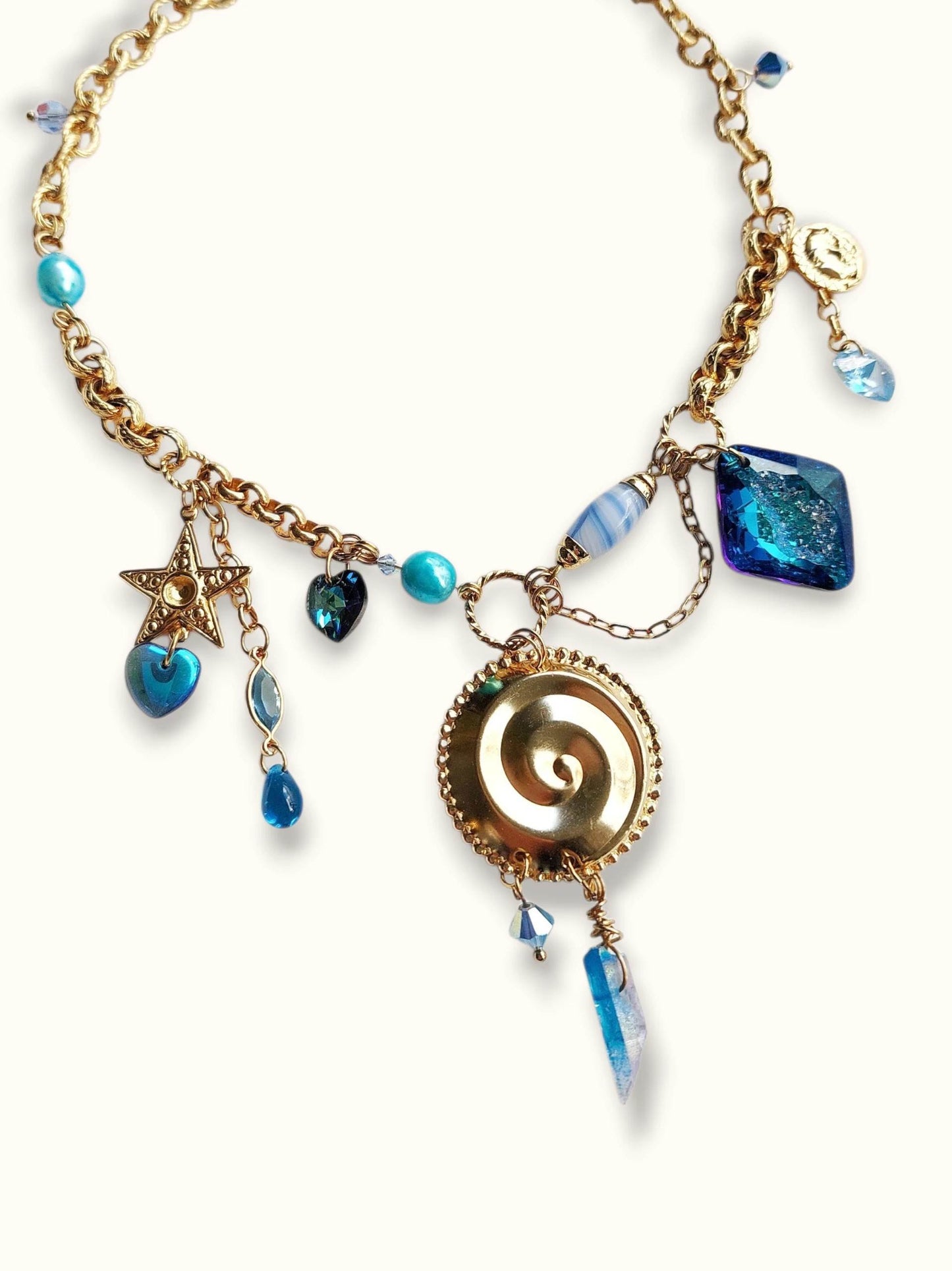 LA GALAXIA asymmetric gold and blue necklace