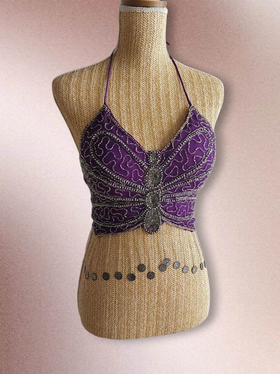 LYRA top papillon en perles violet T.S/M