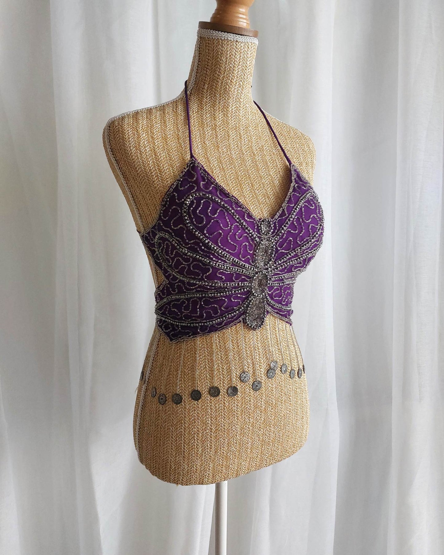 LYRA top papillon en perles violet T.S/M