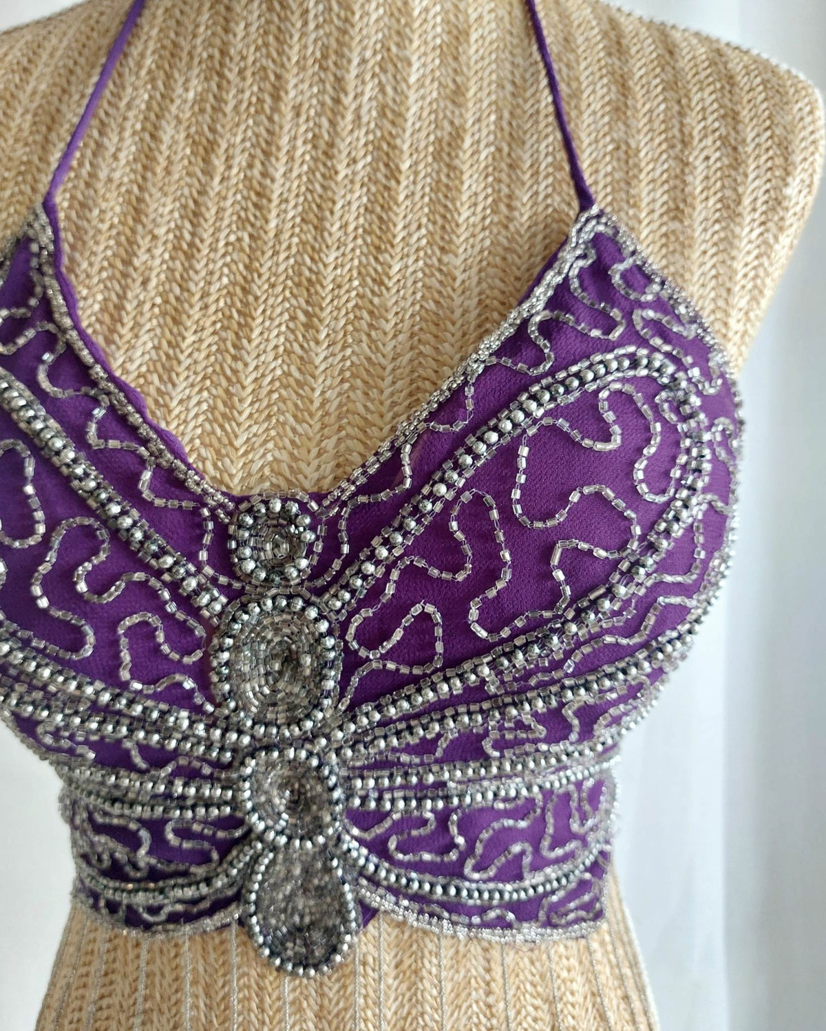 LYRA top papillon en perles violet T.S/M