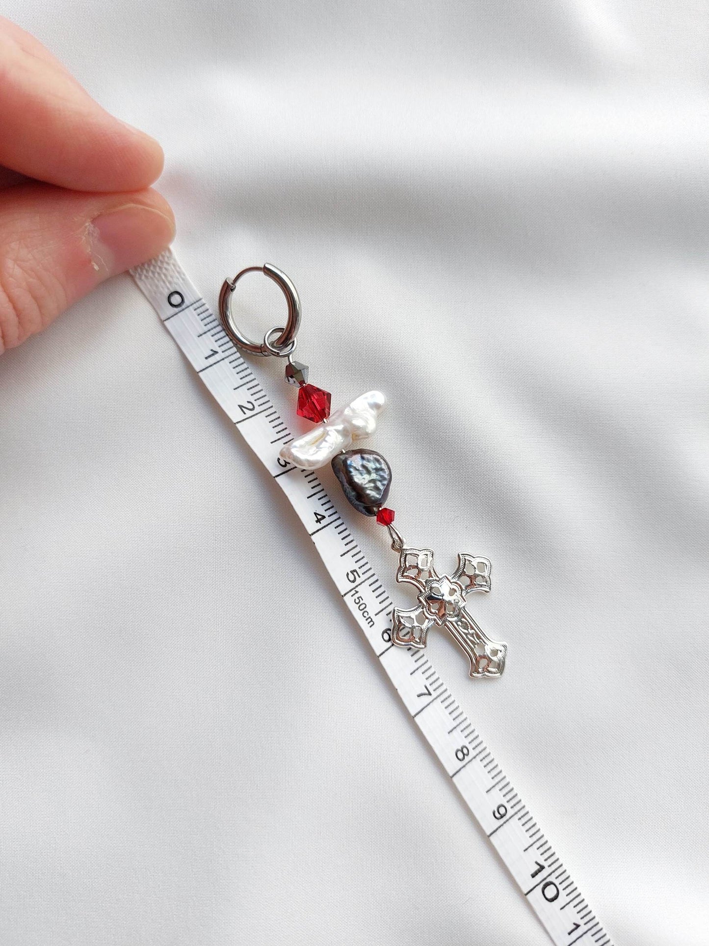 MAYHEM Silver Single Hoop Earring with Cross Charm