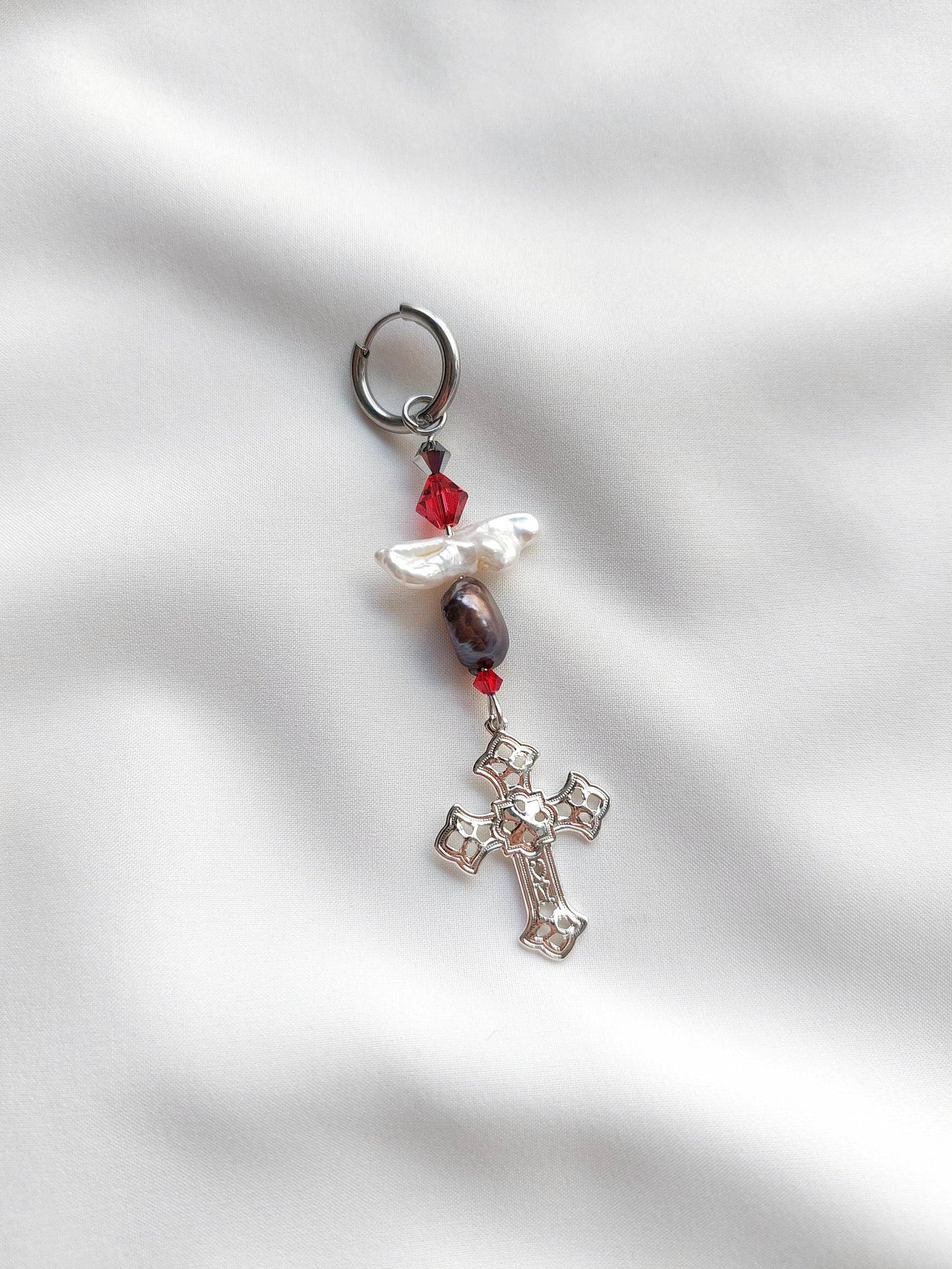 MAYHEM Silver Single Hoop Earring with Cross Charm