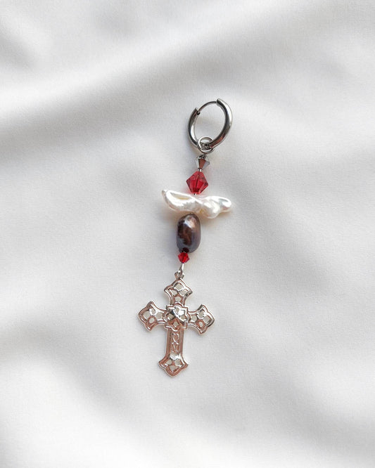 MAYHEM Silver Single Hoop Earring with Cross Charm