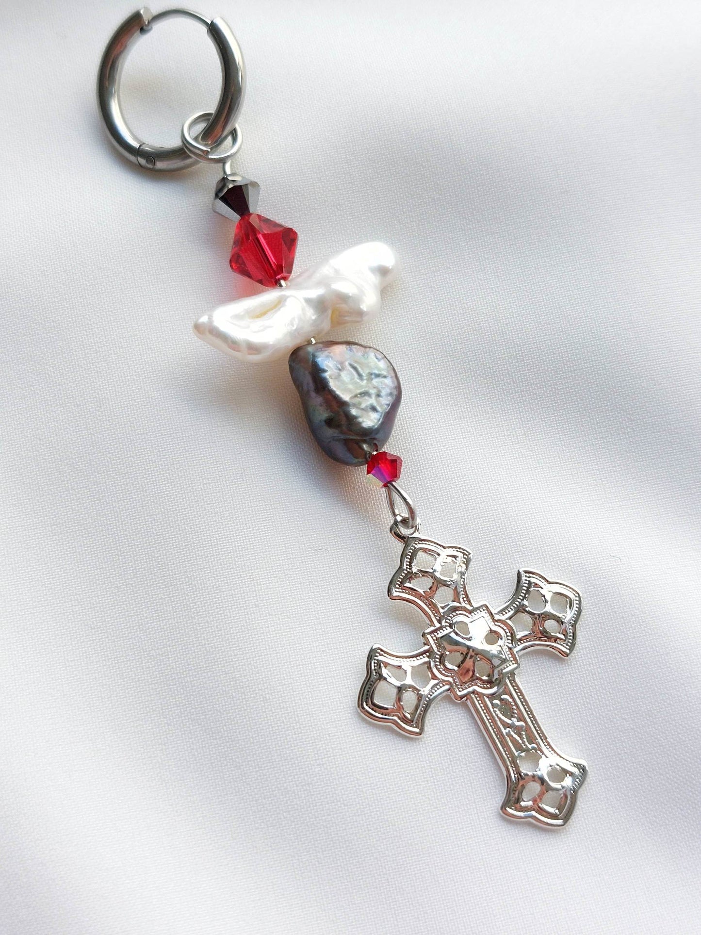 MAYHEM Silver Single Hoop Earring with Cross Charm