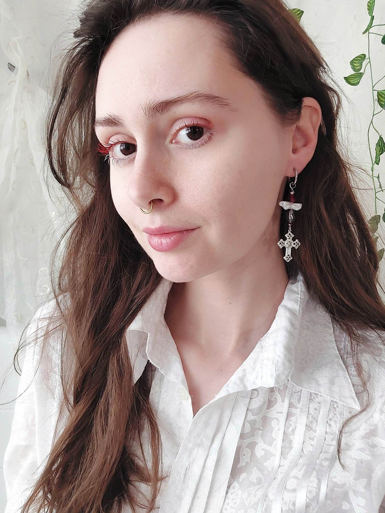 MAYHEM Silver Single Hoop Earring with Cross Charm