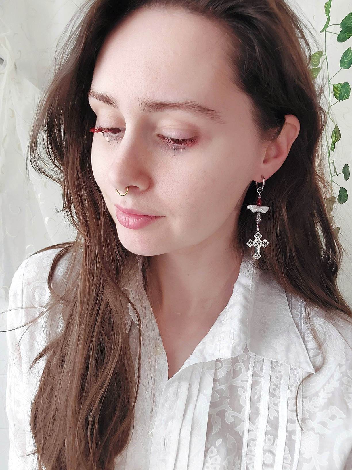 MAYHEM Silver Single Hoop Earring with Cross Charm