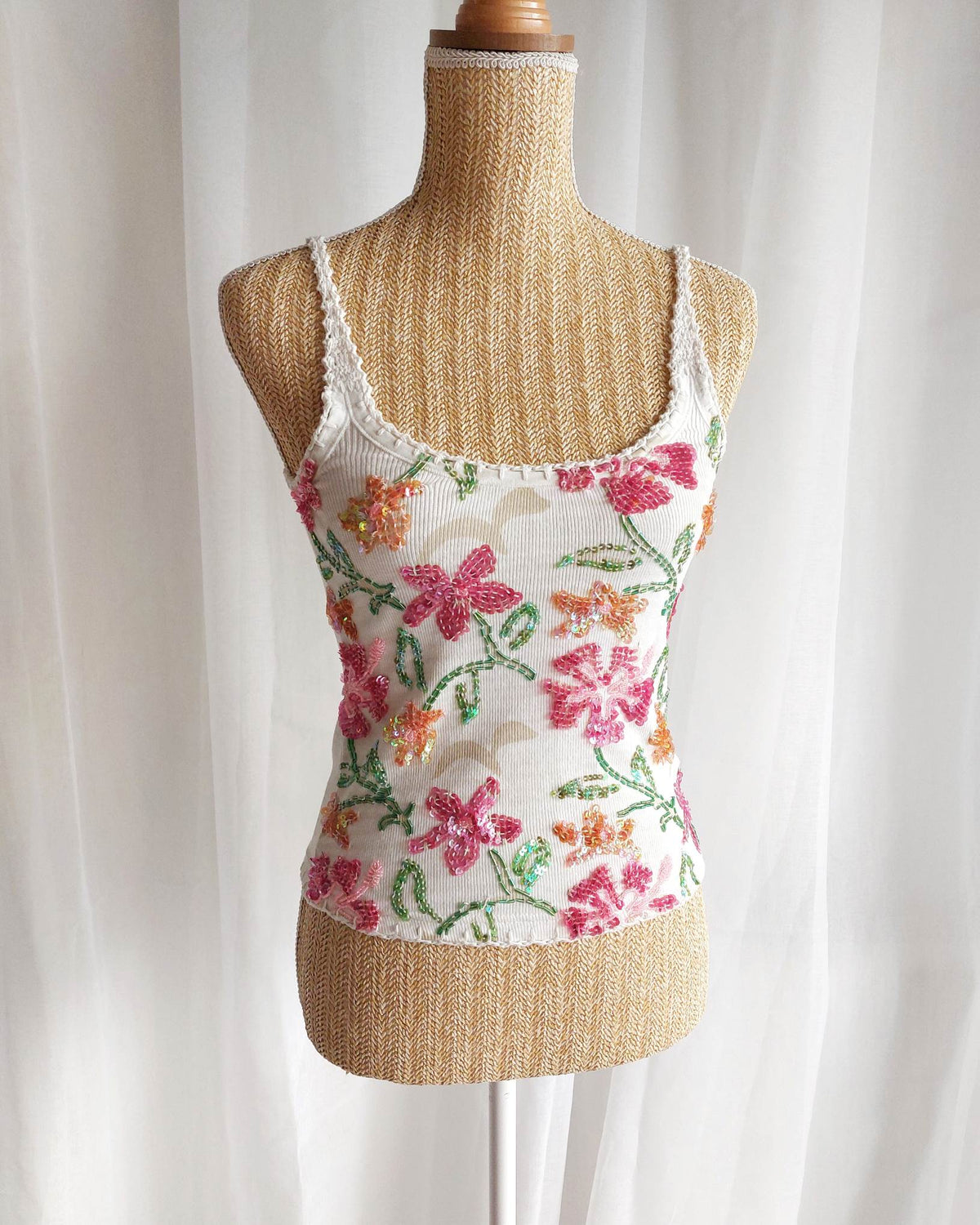 MEADOW débardeur blanc avec broderies de fleurs T.36