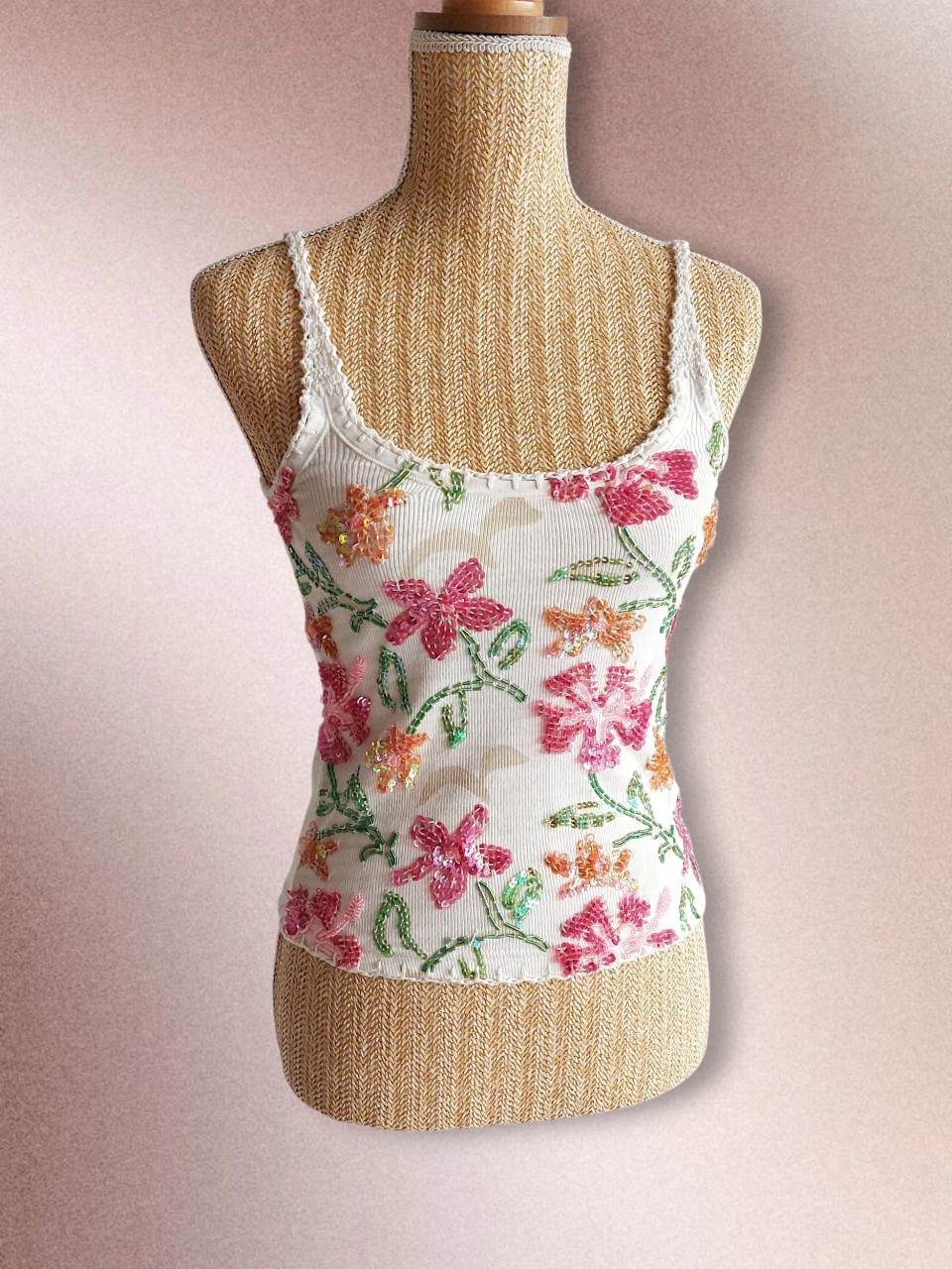 MEADOW débardeur blanc avec broderies de fleurs T.36