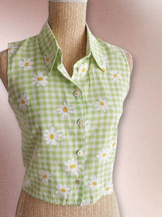 PICNIC sleeveless gingham and floral blouse size 36/38