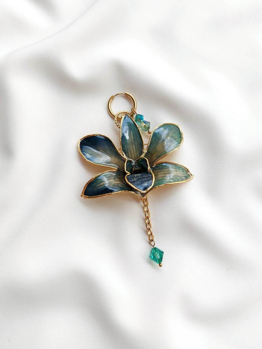 ONDINE 3-in-1 modular gold blue orchid single earring