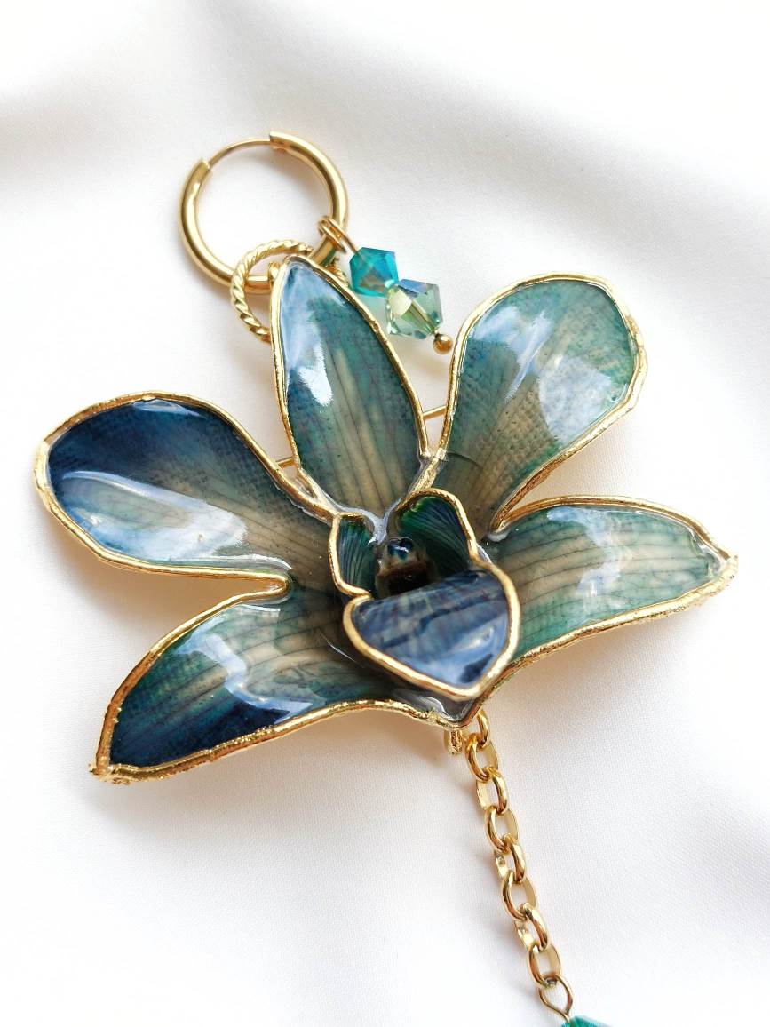 ONDINE 3-in-1 modular gold blue orchid single earring