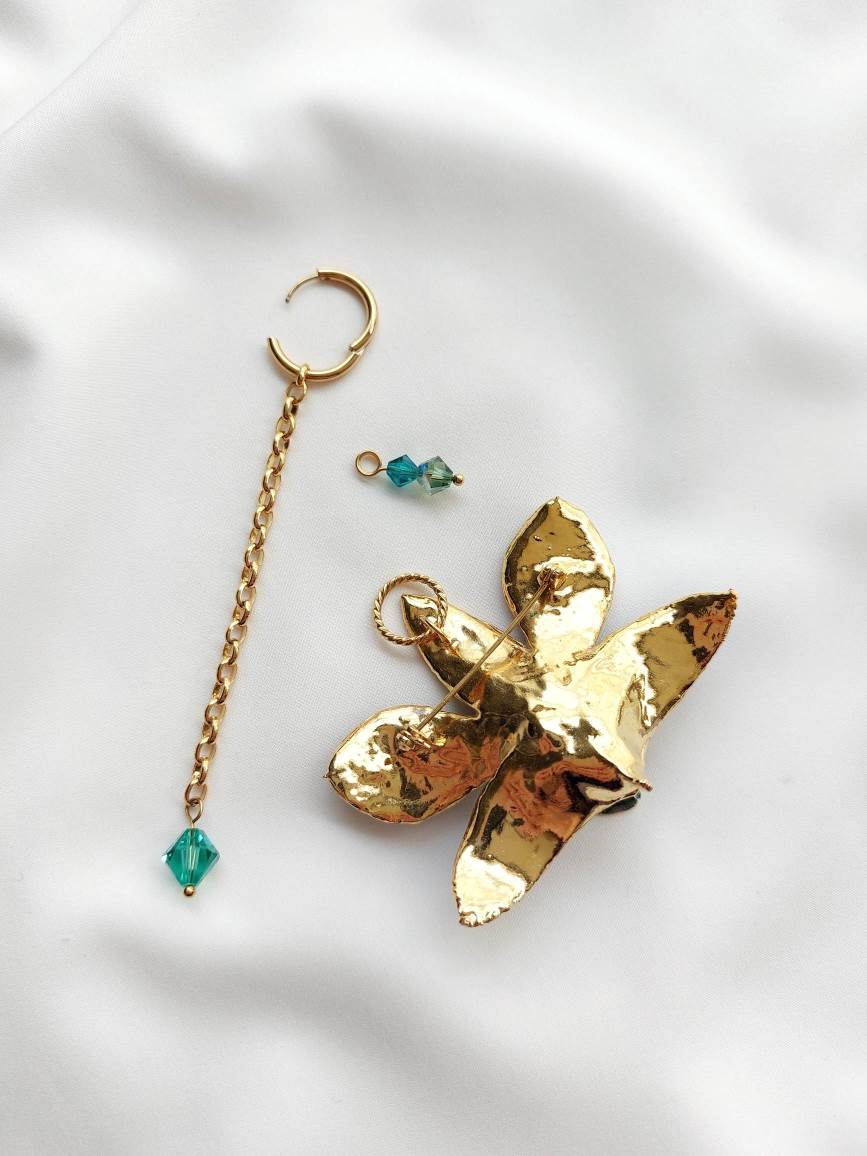 ONDINE 3-in-1 modular gold blue orchid single earring