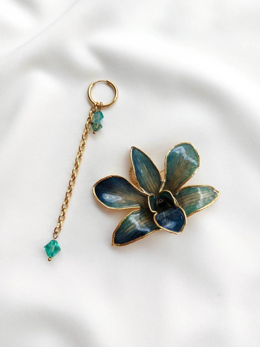 ONDINE 3-in-1 modular gold blue orchid single earring