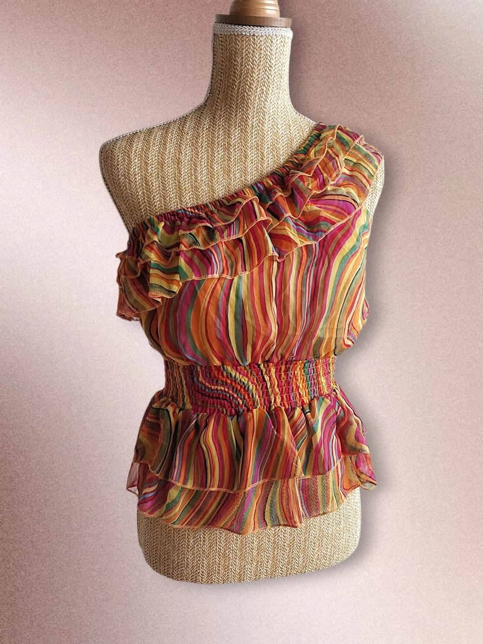 CANDYCANE top orange asymétrique à rayures T.36