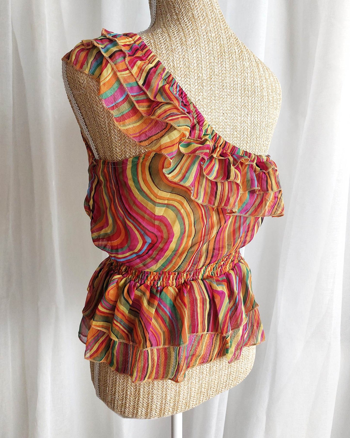CANDYCANE top orange asymétrique à rayures T.36