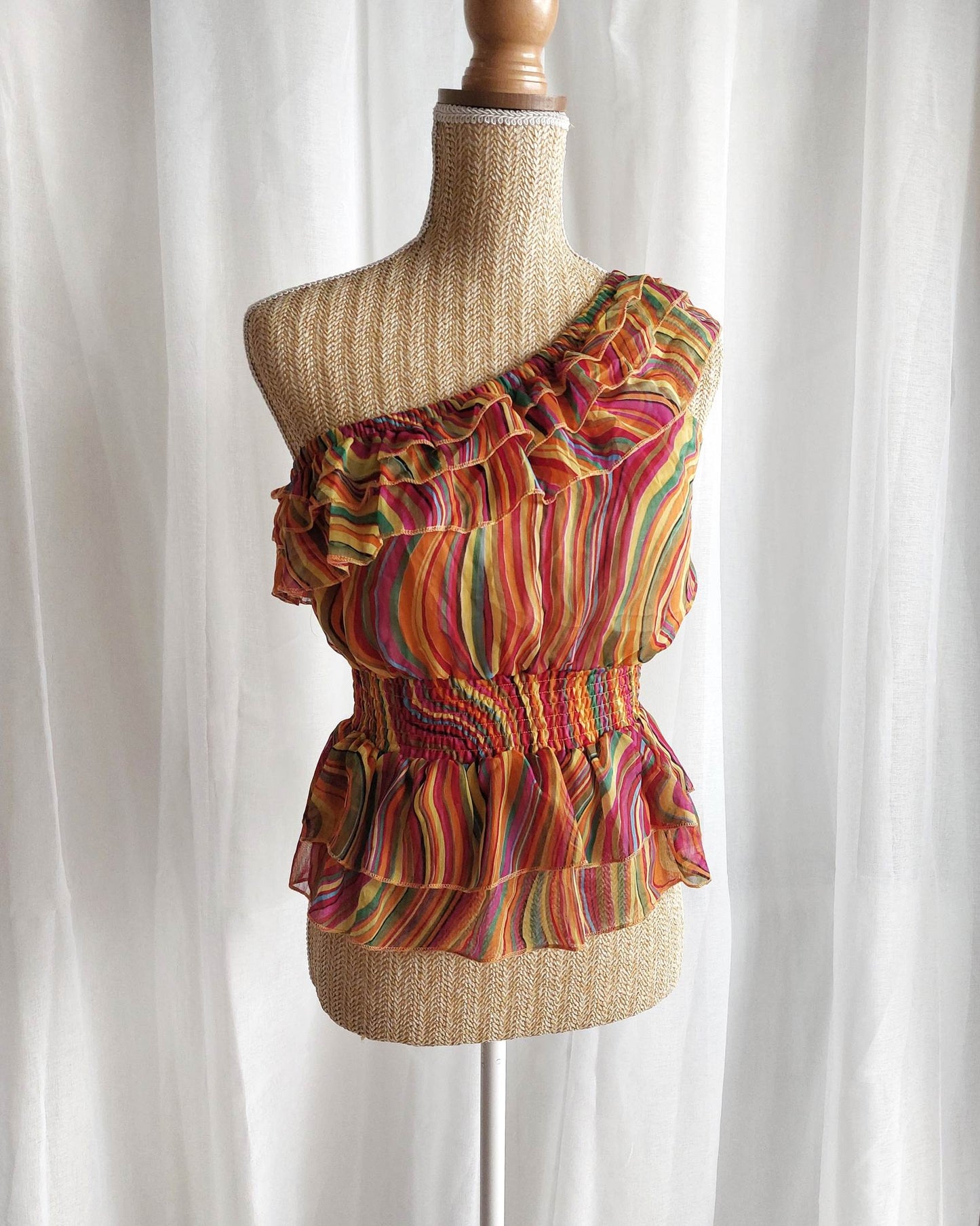 CANDYCANE top orange asymétrique à rayures T.36