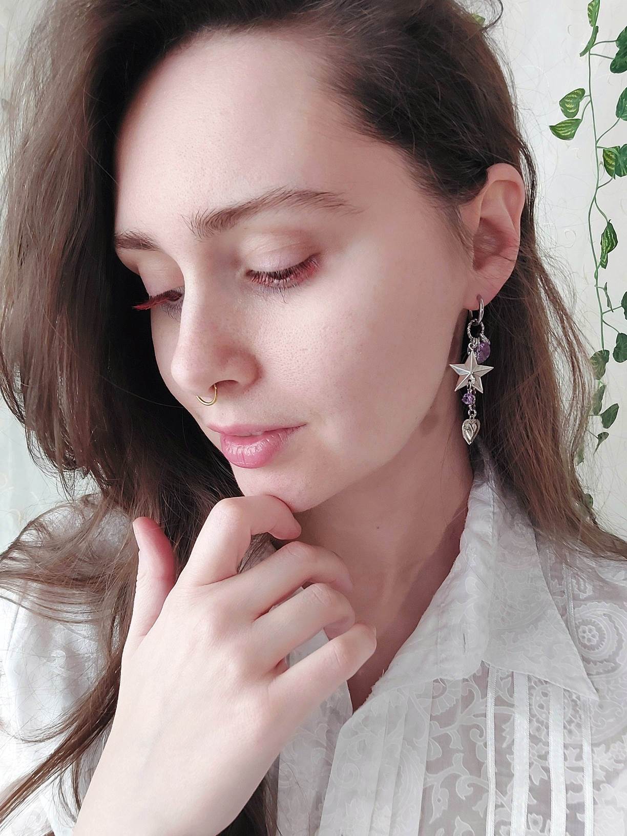 OLIVIA silver heart and star single earring