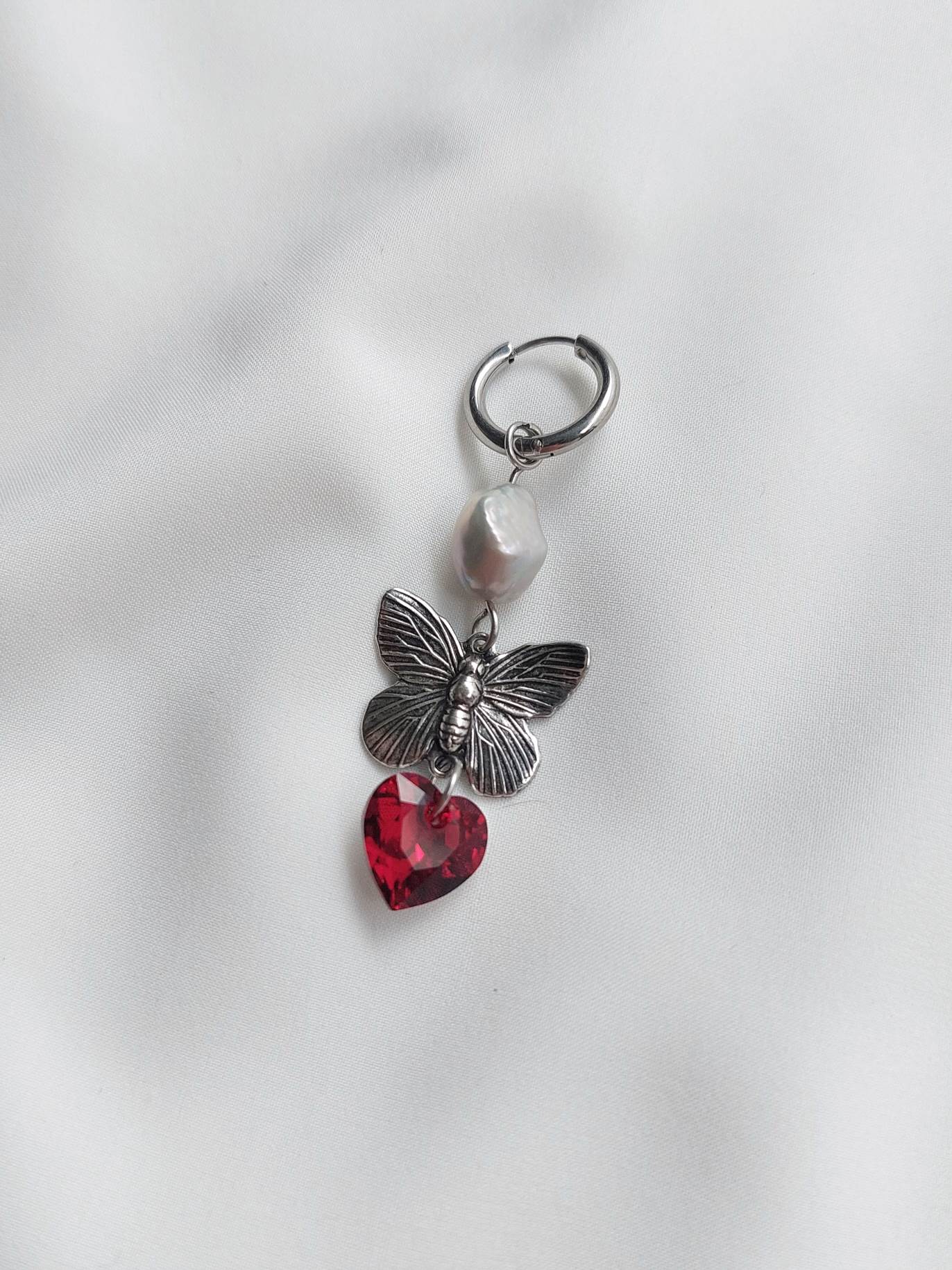 MAYHEM Silver Single Hoop Earring with Cross Charm