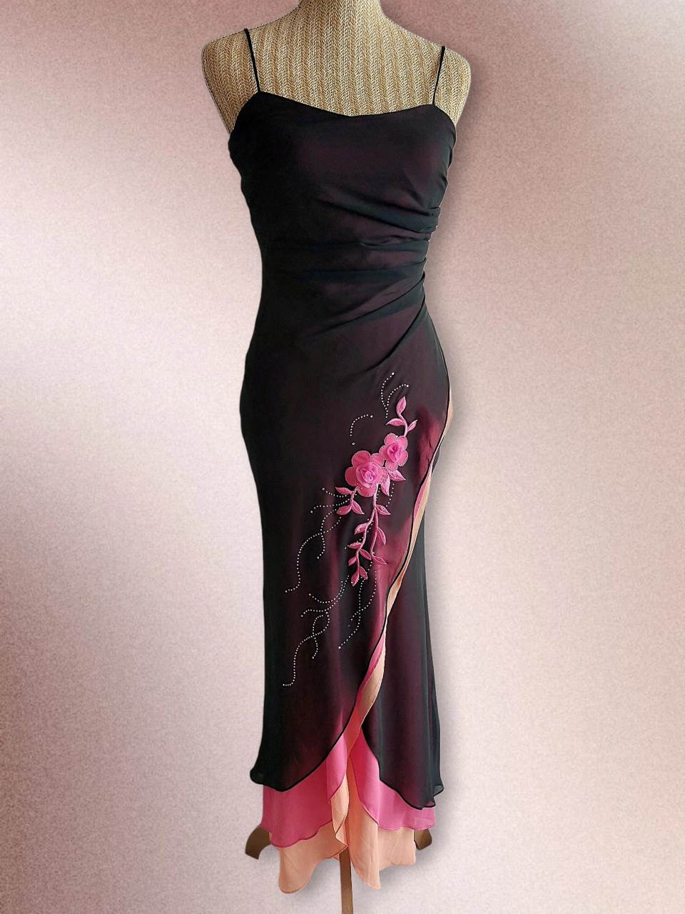 PARADISE EVENING robe de soirée avec fleurs et strass T.34/36