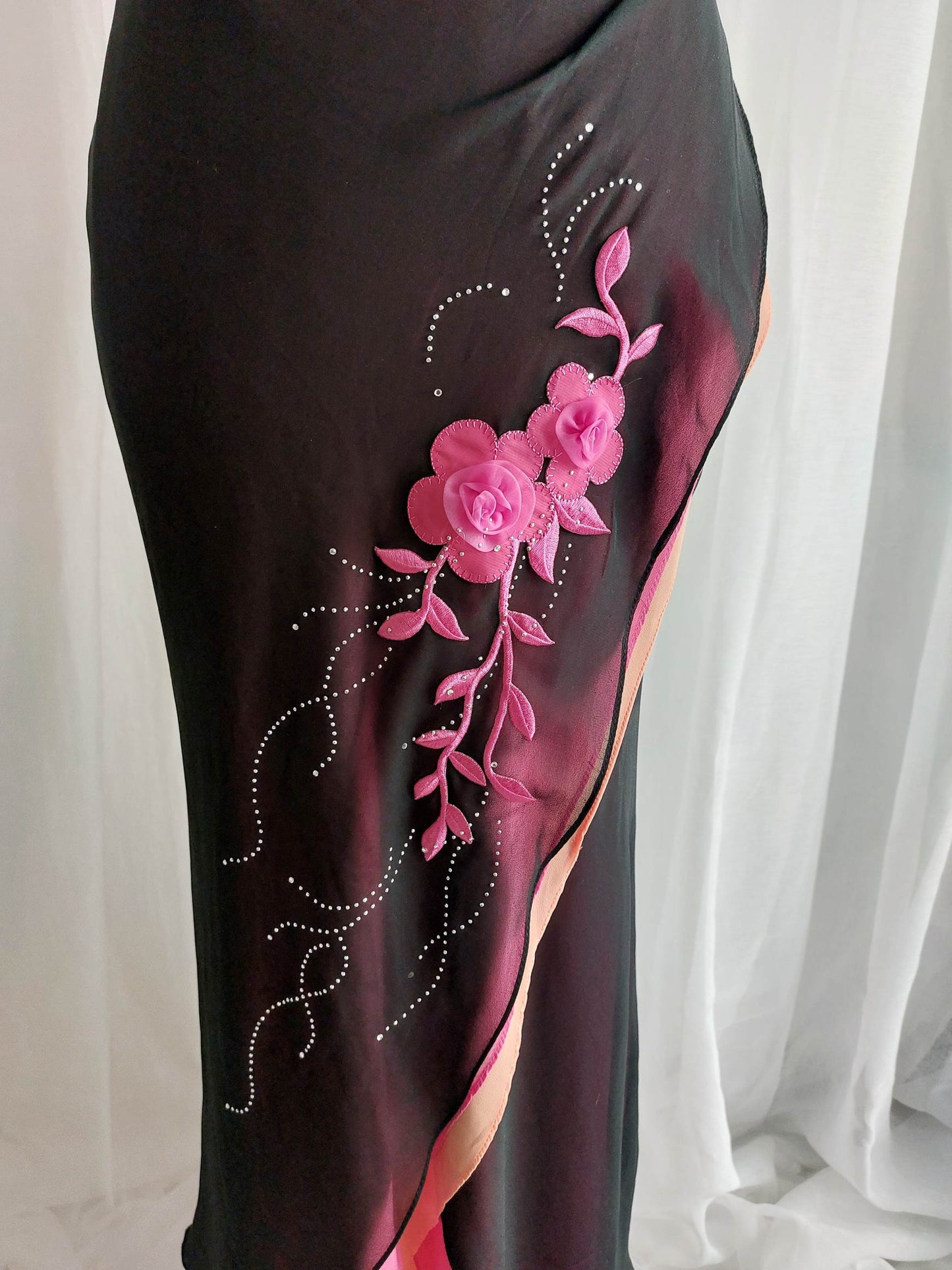PARADISE EVENING robe de soirée avec fleurs et strass T.34/36