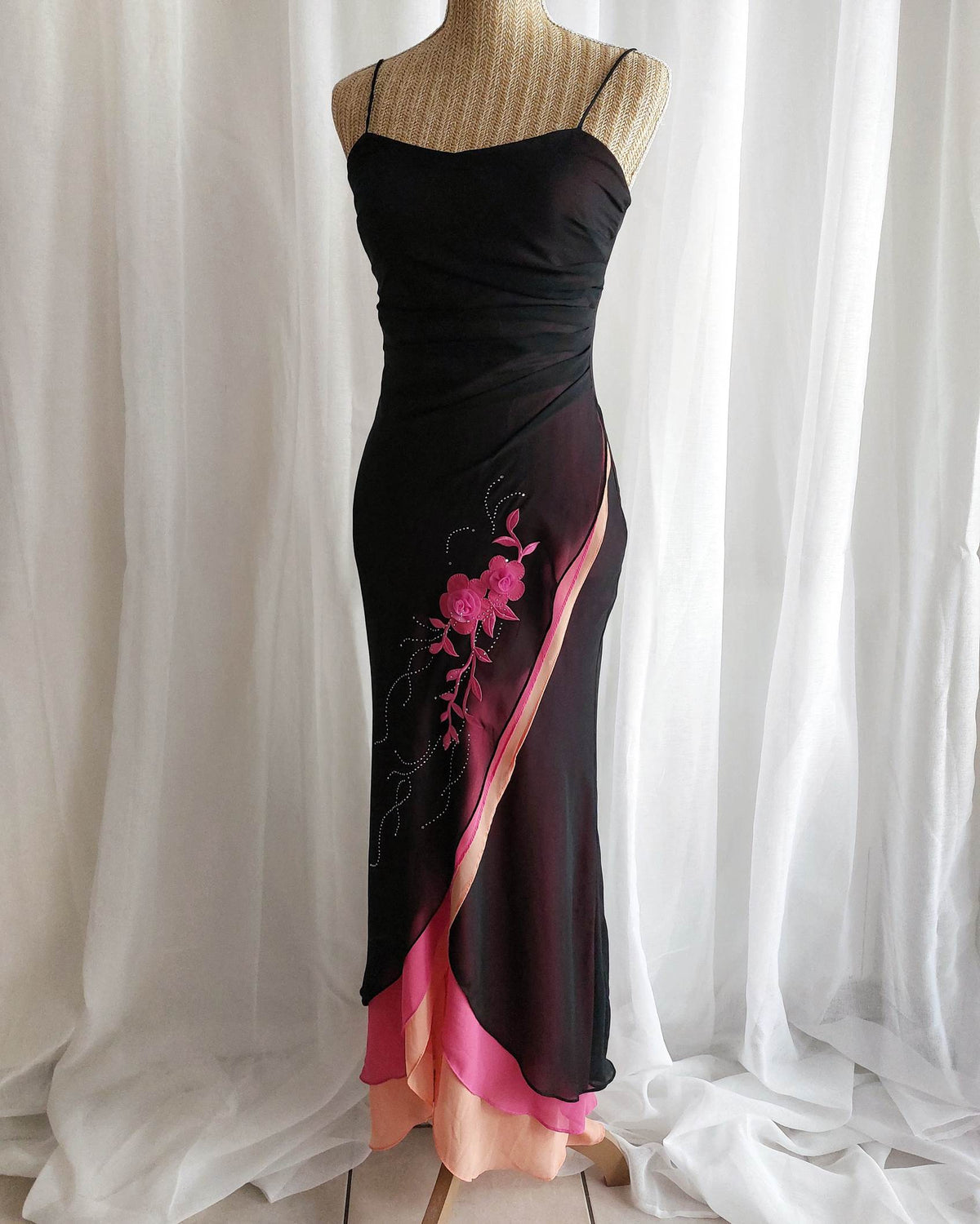 PARADISE EVENING robe de soirée avec fleurs et strass T.34/36