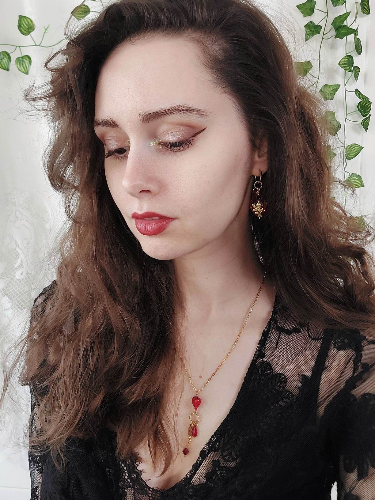 PASSIONATA gold and red single loop earring