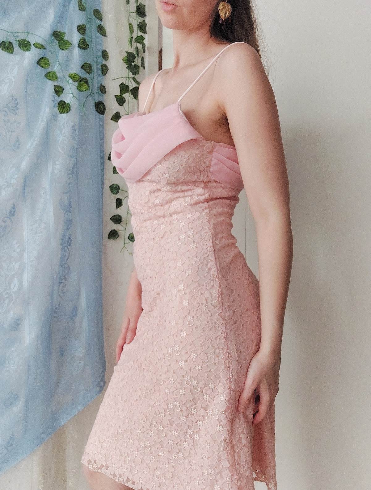 BLUSH pale pink floral lace dress size 36