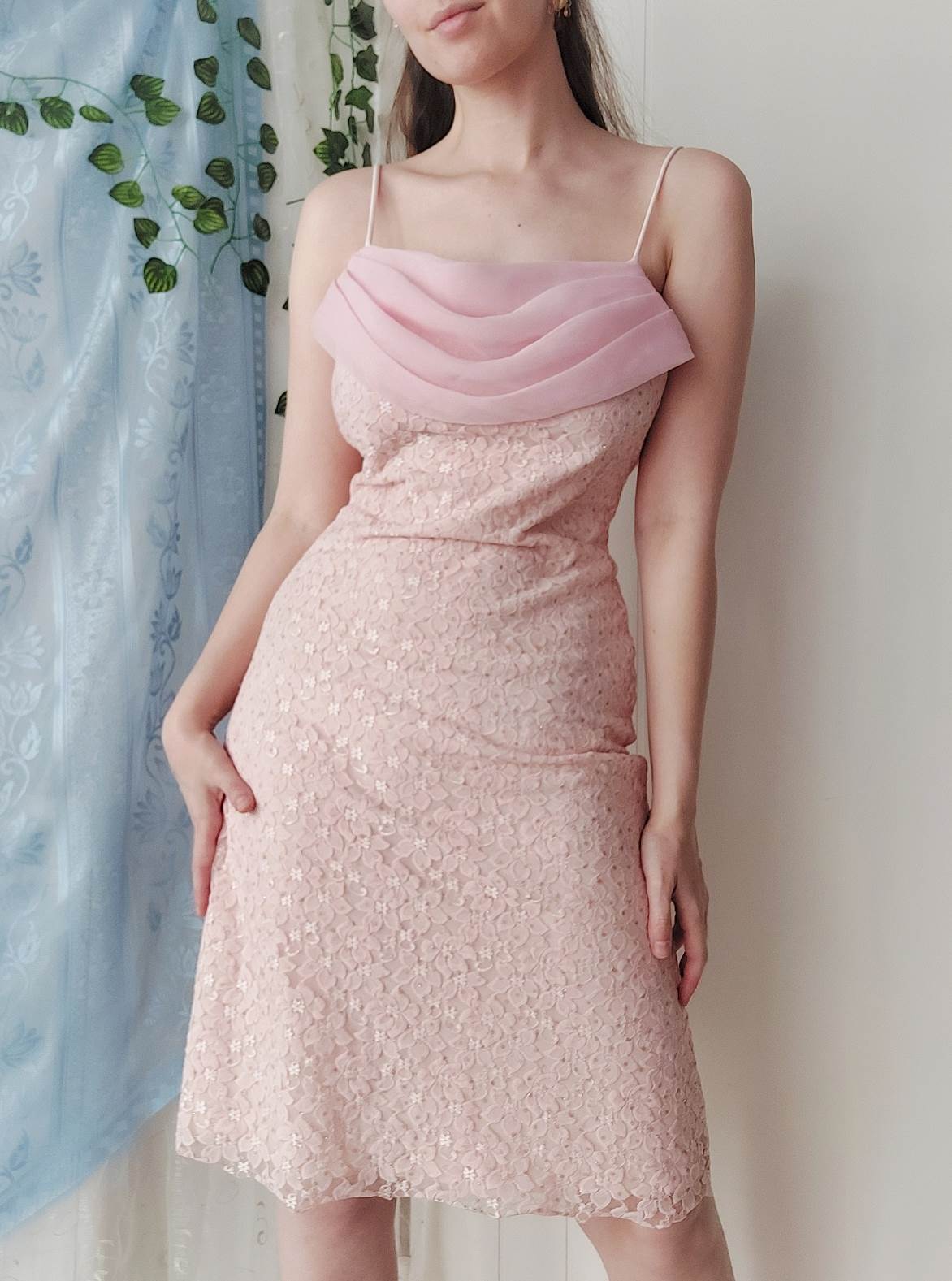 BLUSH pale pink floral lace dress size 36