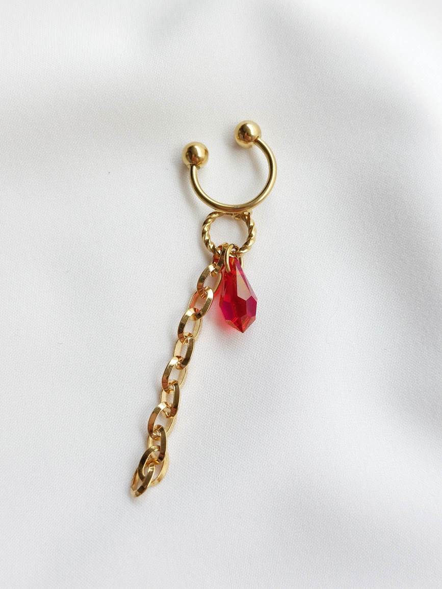 PIRATE gold and red earcuff