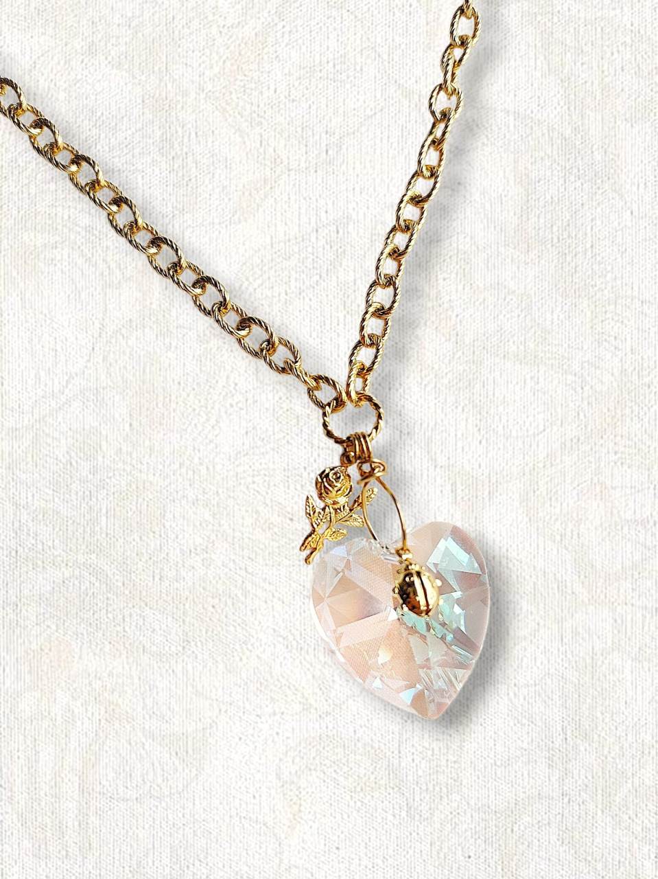 PORTAIL collier doré cœur cristal