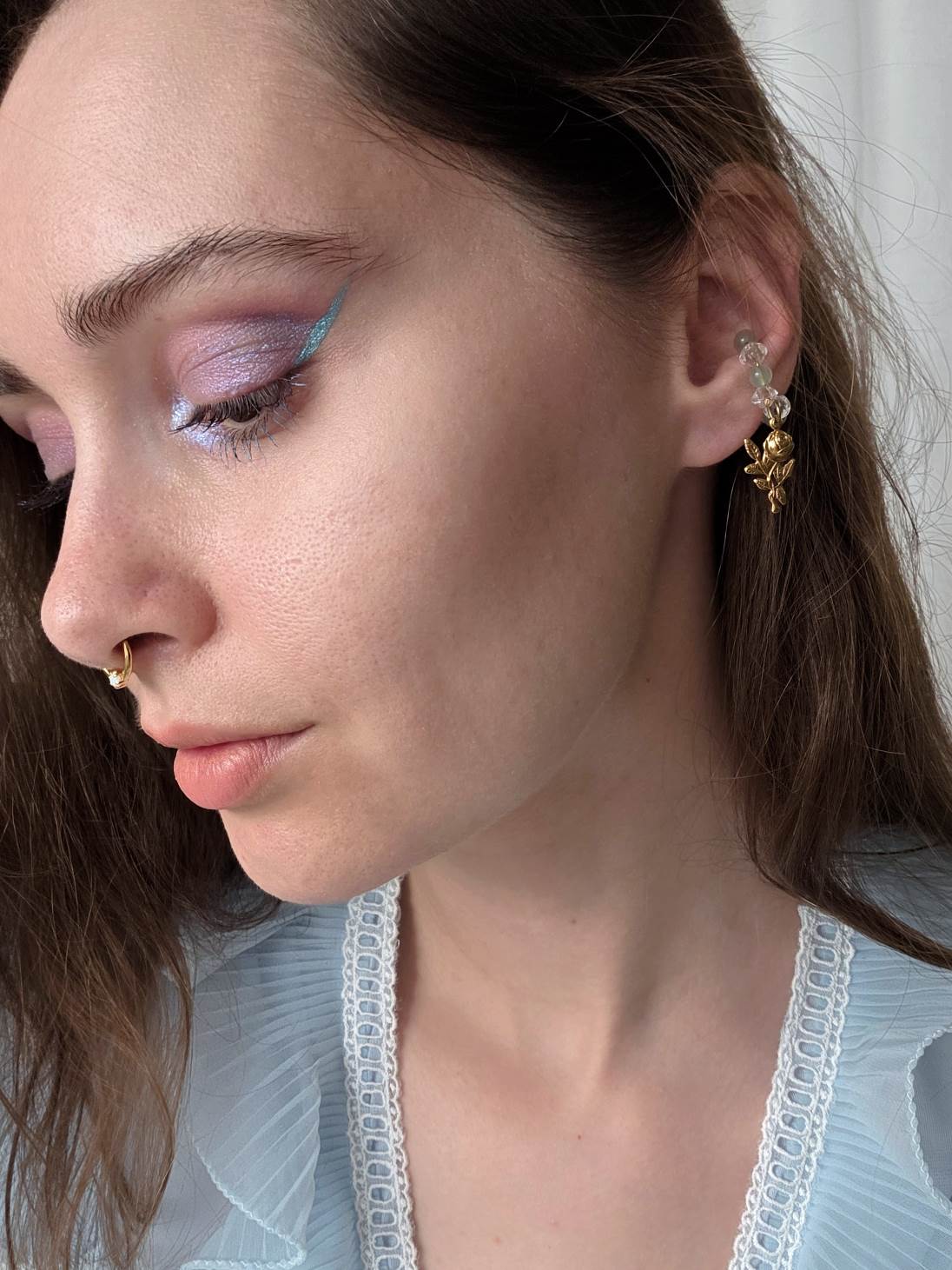 PROMESSE earcuff vert avec rose
