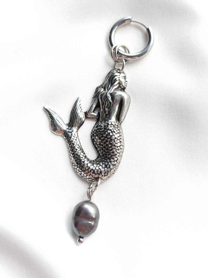 DARK SILVER mermaid single hoop RELIC