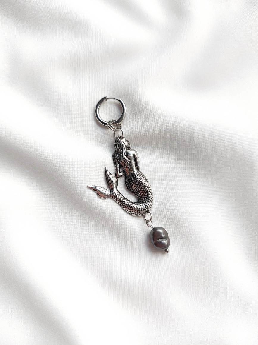 DARK SILVER mermaid single hoop RELIC